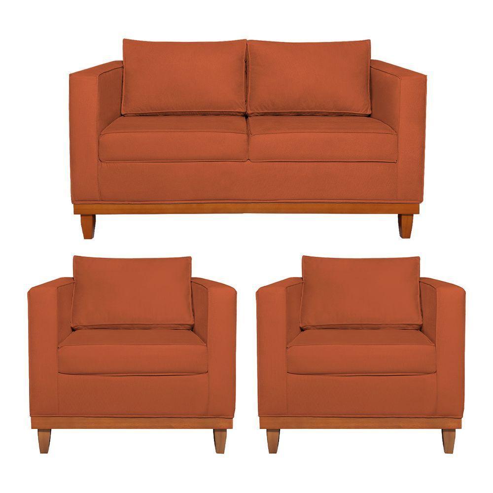 Kit Sofá 2 E 3 Lugares E 2 Poltronas Europa 180 Cm Suede - Amarena Móveis Terracota - 2