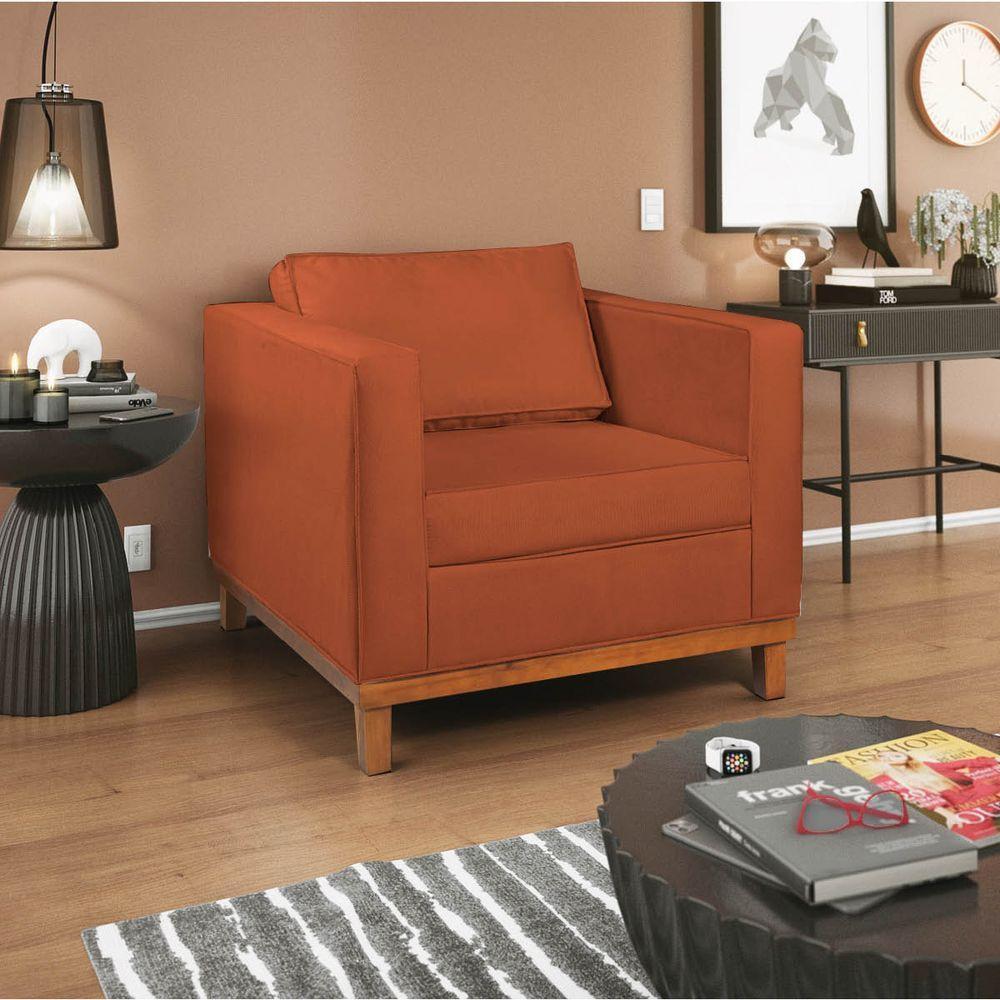 Kit Sofá 2 E 3 Lugares E 2 Poltronas Europa 180 Cm Suede - Amarena Móveis Terracota - 8