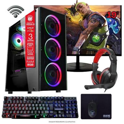 Desktop Gamer Ryzen 3 3200G 8GB DDR4 SSD 120GB Win 11 Pro Monitor 19" Tob Computers