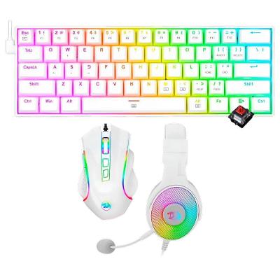 Kit Gamer Redragon S129W Teclado Mecânico Mouse e Headset RGB Branco