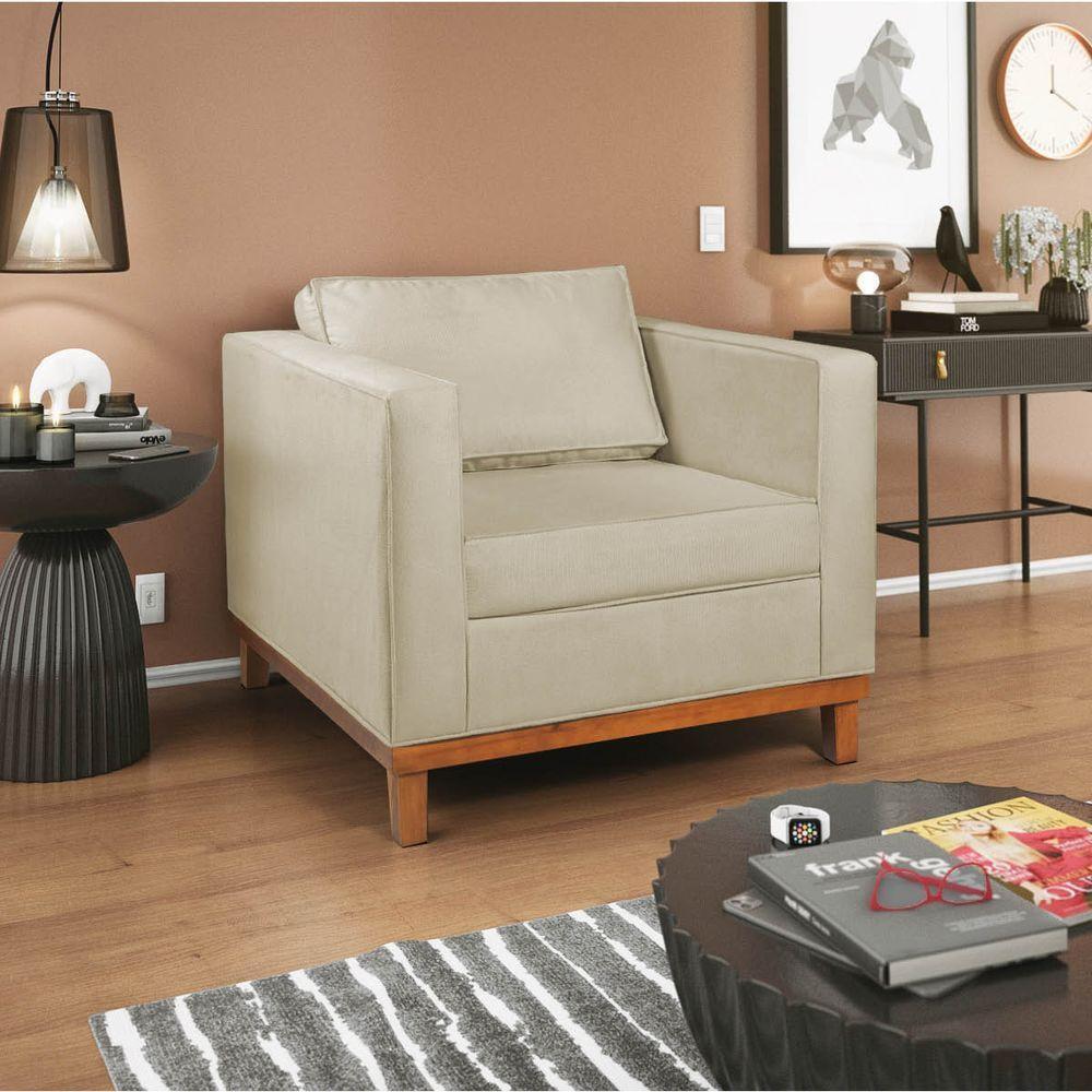 Kit Sofá 2 E 3 Lugares E 2 Poltronas Europa 180 Cm Suede - Amarena Móveis Bege - 7