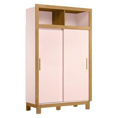 Guarda Roupa Infantil Flora Slim 5085 2 Portas Correr Rosa Acetinado Qmovi