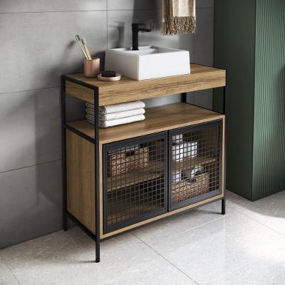 Gabinete para Banheiro Grade Industrial 2 Portas Aço 80CM Mel Placa & Ponto