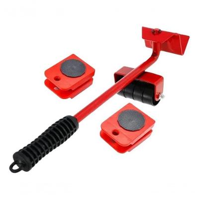 Kit Levantador de Móveis com Rodinhas 5 Peças Até 150KG Alavanca 25CM Vermelho