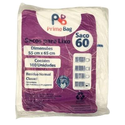 Saco de Lixo Transparente 60L PEAD 55x65CM 100 Unidades Prime Bag
