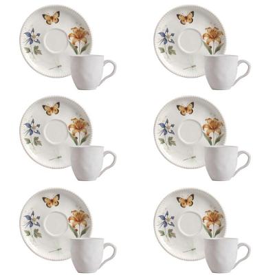 Conjunto de Xícara de Chá com Pires Bio Jardim Secreto Stoneware Branco Porto Brasil