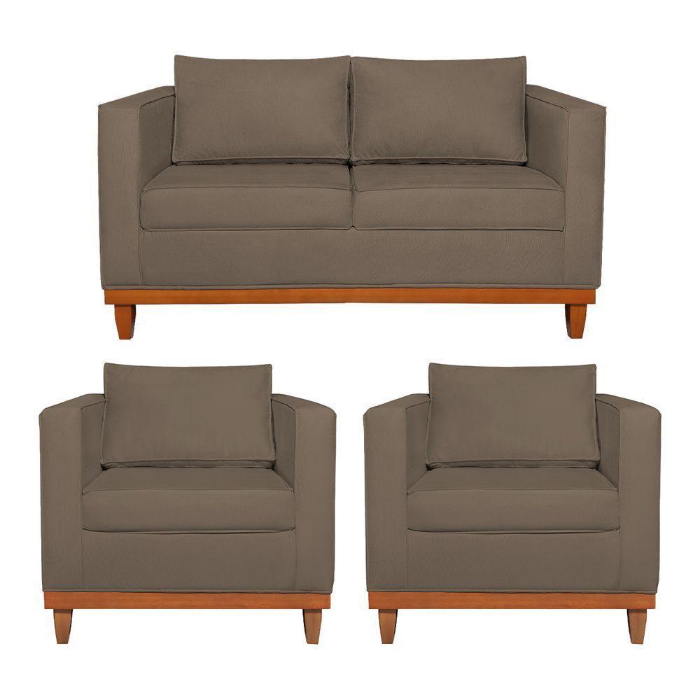 Kit Sofá 2 E 3 Lugares E 2 Poltronas Europa 180 Cm Suede - Amarena Móveis Marrom - 1