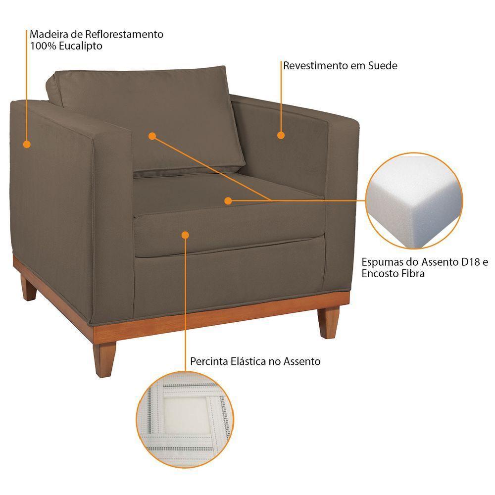 Kit Sofá 2 E 3 Lugares E 2 Poltronas Europa 180 Cm Suede - Amarena Móveis Marrom - 3