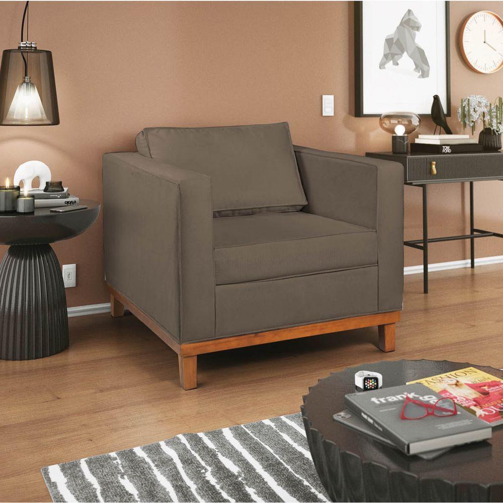 Kit Sofá 2 E 3 Lugares E 2 Poltronas Europa 180 Cm Suede - Amarena Móveis Marrom - 7