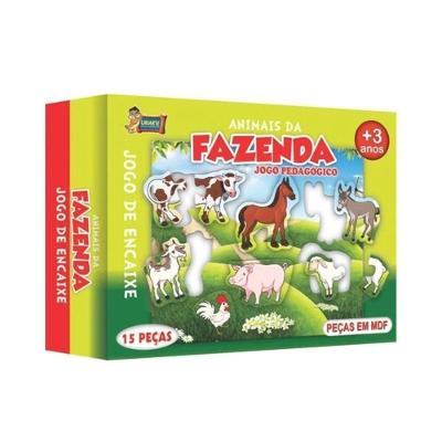 Jogo de Encaixe Pedagógico Animais da Fazenda 14 Peças MDF Uriarte