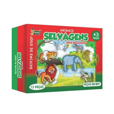 Jogo de Encaixe Pedagógico Animais Selvagens 14 Peças em MDF Uriarte