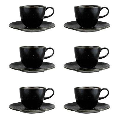 Conjunto de Xícara de Chá com Pires Ryo Volcano Porcelana Preto Oxford