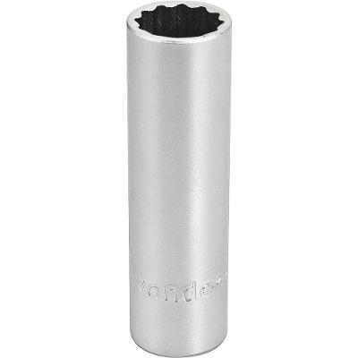 Soquete Estriado Longo 12mm 1-2 Cromo Vanádio Cromado Fosco Vonder