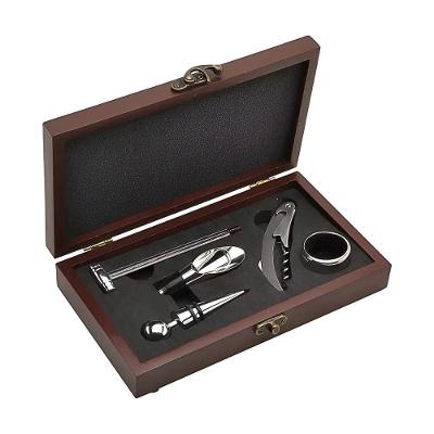 Kit Porta Vinho 536T 5 Peças Inox e Madeira para Presente Uny Home