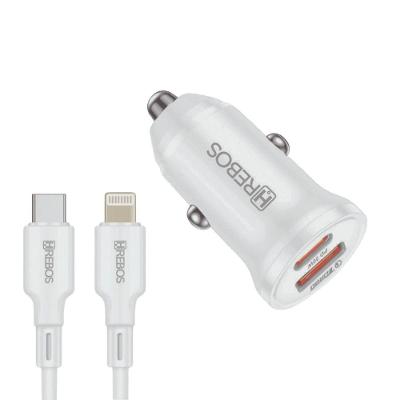 Kit Carregador Veicular Hrebos HS-518C 20W com Cabo Lightning