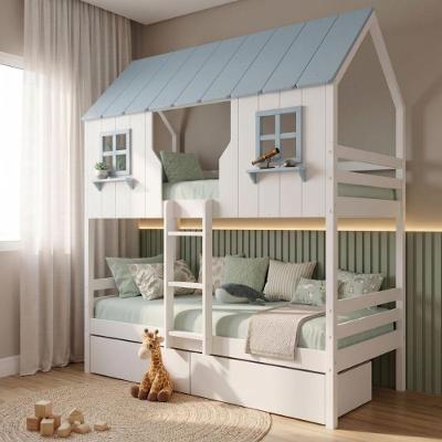 Beliche Casinha Encantada 2 Gavetas Madeira Maciça Branco e Azul Housin