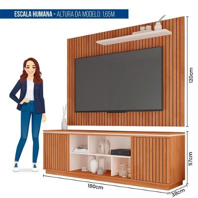 Rack com Painel Simetria Aegon 70" 180CM MDF-MDP Freijó Off White Caemmun Móveis