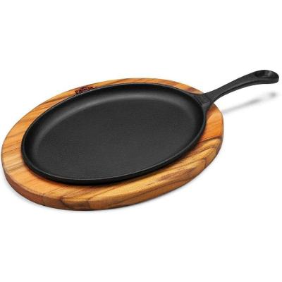 Bifeteira Oval de Ferro Fundido com Suporte de Madeira 0,3L Panela Mineira