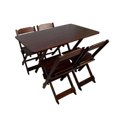 Kit Mesa Dobrável 4 Lugares MDF com Cadeiras Imbuia 120x70CM Loja Doce Lar