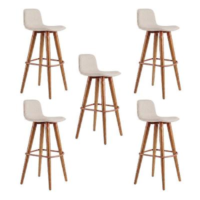 Kit 5 Banquetas Altas Linho Base Aço sem Encosto 95cm Cobre Palha Linea Bella