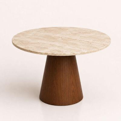 Mesa de Jantar Cone Redonda 130CM Mármore Travertino Nogueira