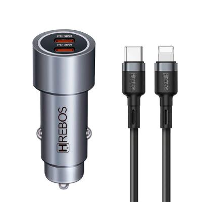 Kit Carregador Veicular Hrebos CRV-202C 203Ci 60W USB-C Lightning
