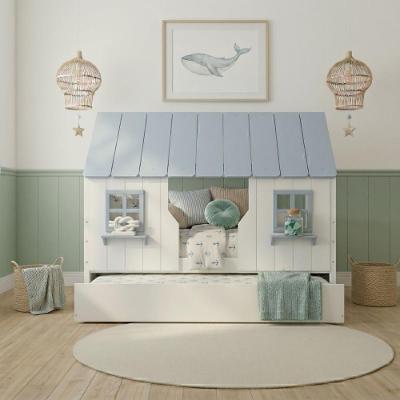 Bicama Infantil Casinha Encantada Madeira Maciça Branco e Azul Housin