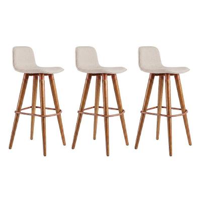 Kit 3 Banquetas Altas Linho Estrutura Aço sem Encosto Cobre Linea Brasil