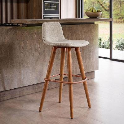 Banqueta Alta Linea Luxo Assento Linho Base Aço sem Encosto Cobre Linea Brasil