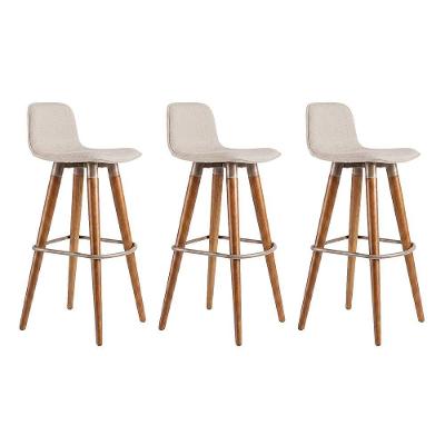 Kit 3 Banquetas Altas Assento Linho Base Aço sem Encosto Caramelo Linea Bella