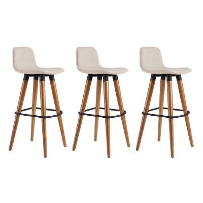 Kit 3 Banquetas Altas Assento Linho Base Aço sem Encosto Preto Linea Bella