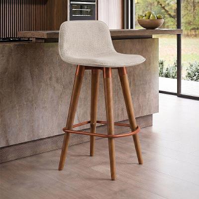 Banqueta Linea Baixa Assento Linho Estrutura Aço com Apoio Pés Cobre Linea Bella