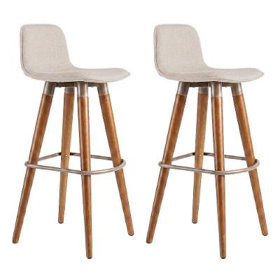 Banqueta Alta Linea Linho Aço com Apoio para os Pés Caramelo Linea Bella
