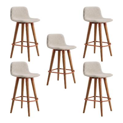 Kit 5 Banquetas Linea Baixa Assento Linho Base Aço sem Encosto Cobre Linea Bella