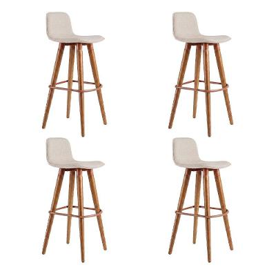 Kit 4 Banquetas Altas Linho Base Aço sem Encosto Apoio Pés Cobre Palha Linea Bella