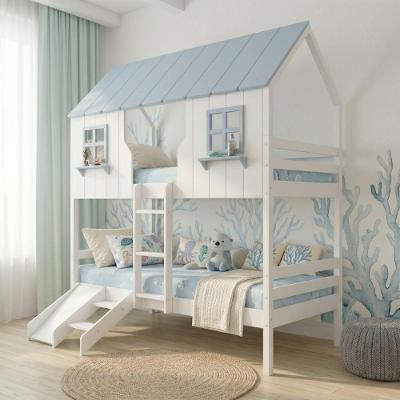 Beliche Casinha Encantada com Escorregador Madeira Maciça Branco e Azul Housin