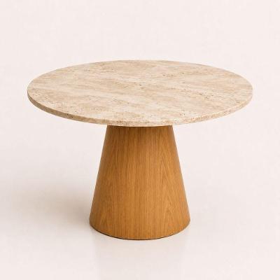 Mesa de Jantar Cone Redondo Mármore Travertino 120CM Amadeirado Linn Design Decor
