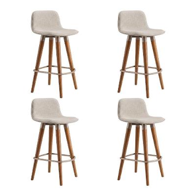 Kit 4 Banquetas Linea Baixa Luxo Assento Linho Base Aço sem Encosto Champagne Linea Bella