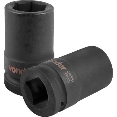 Soquete Sextavado Longo de Impacto 33 mm Encaixe de 1 Aço Cromo Molibdênio Vonder