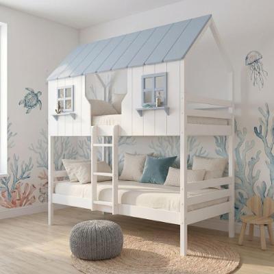 Beliche Casinha Encantada Madeira Maciça Branco e Azul Housin