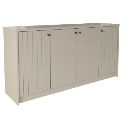 Buffet Balcão Lia 4 Portas MDF Ripado Off White Milani Movelaria