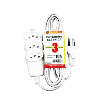Extensão Elétrica 3 Tomadas 3m 10A 250V Branco Megatron