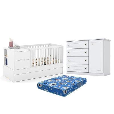 Kit Berço Multifuncional Formare MDF Colchão Incluso Branco Freijó Matic Móveis