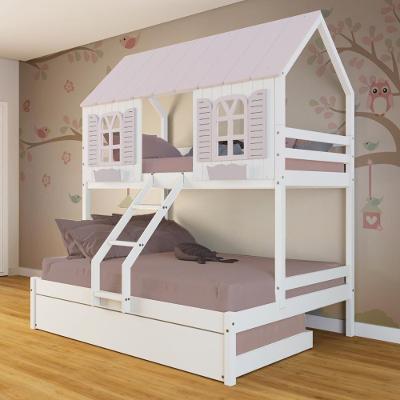 Treliche Casinha Bela Casal Solteiro Madeira Maciça Branco e Rosa Megamobília