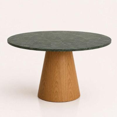 Mesa de Jantar Cone Redonda Mármore Verde Guatemala 80CM Freijó