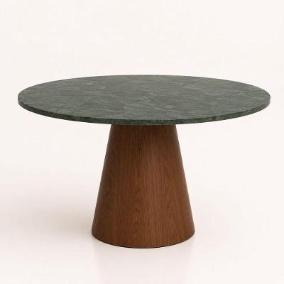 Mesa de Jantar Cone Redonda 90CM Mármore Verde Guatemala Nogueira