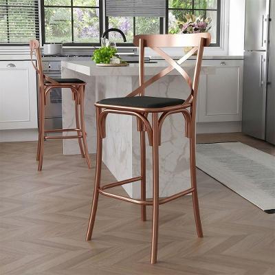 Banqueta Katrina Courino Base Aço Cobre com Encosto Gourmet Preto Móveis Iberia