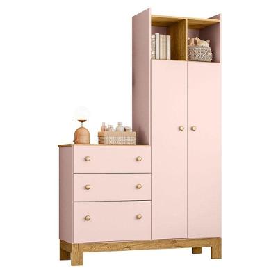 Guarda Roupa Infantil Flora 4970 com Cômoda MDP Rosa Acetinado Qmovi