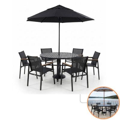 Conjunto Verona Mesa e 6 Poltronas em Alumínio Eletrostático Preto Nossa Kasa