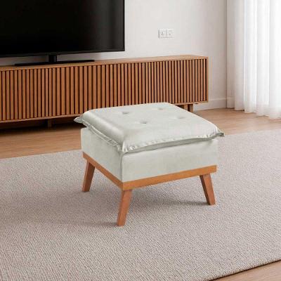 Puff Quadrado MM-35 Pillow Veludo Creme Pé Madeira Martins Estofados